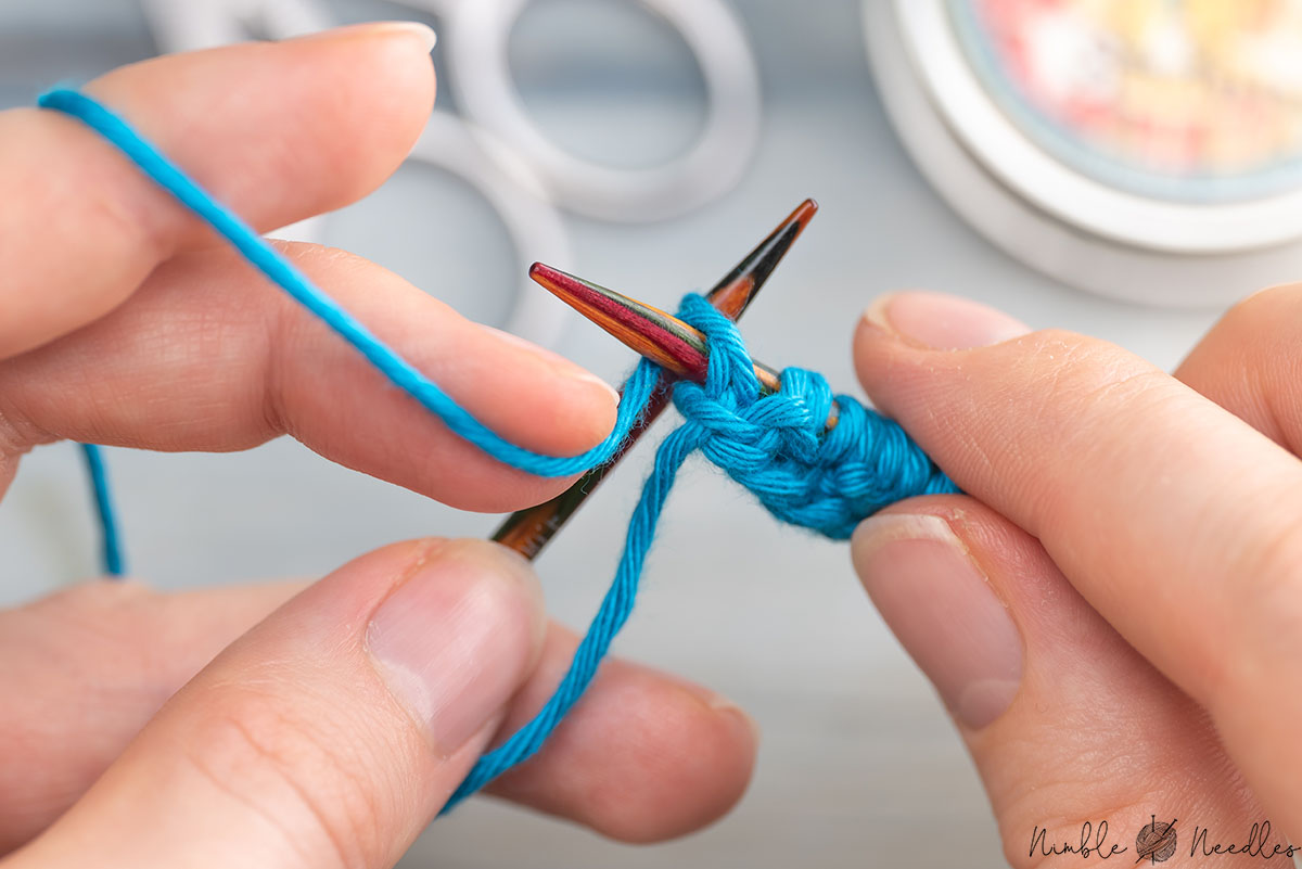 purling the last stitch of the row