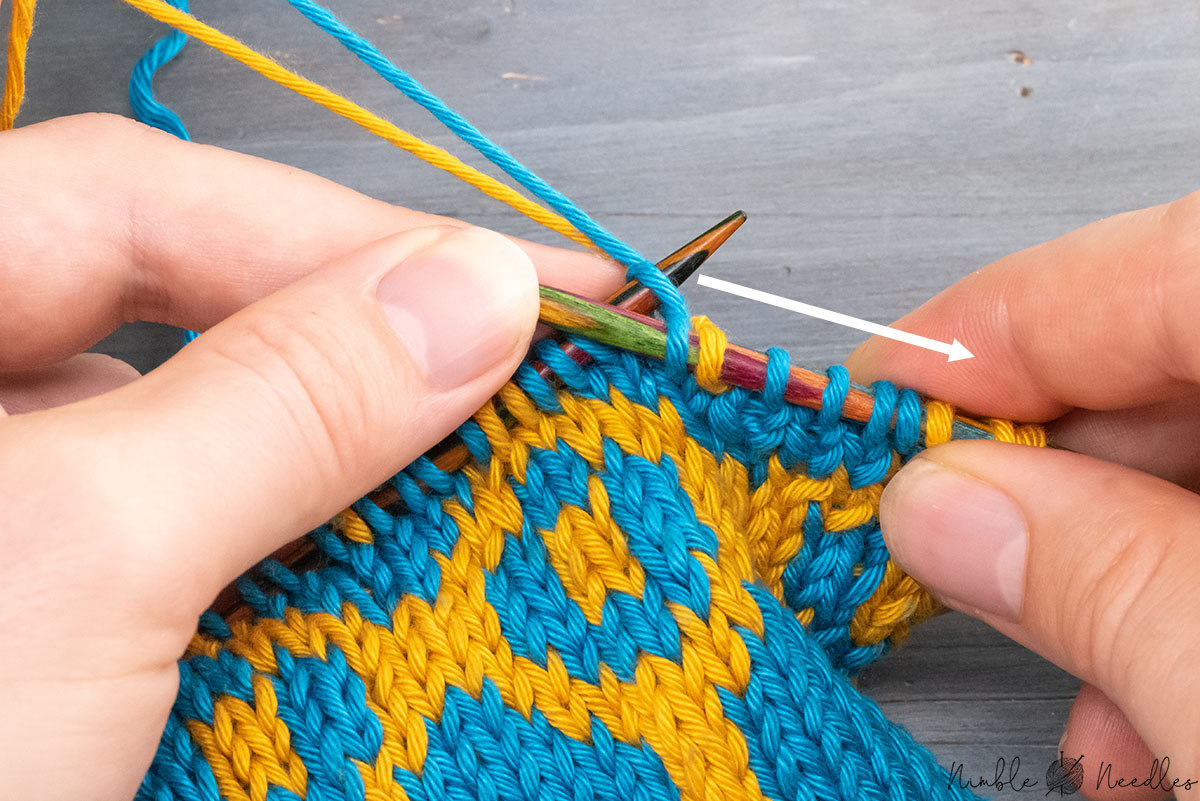 yanking the stitches further down the needle
