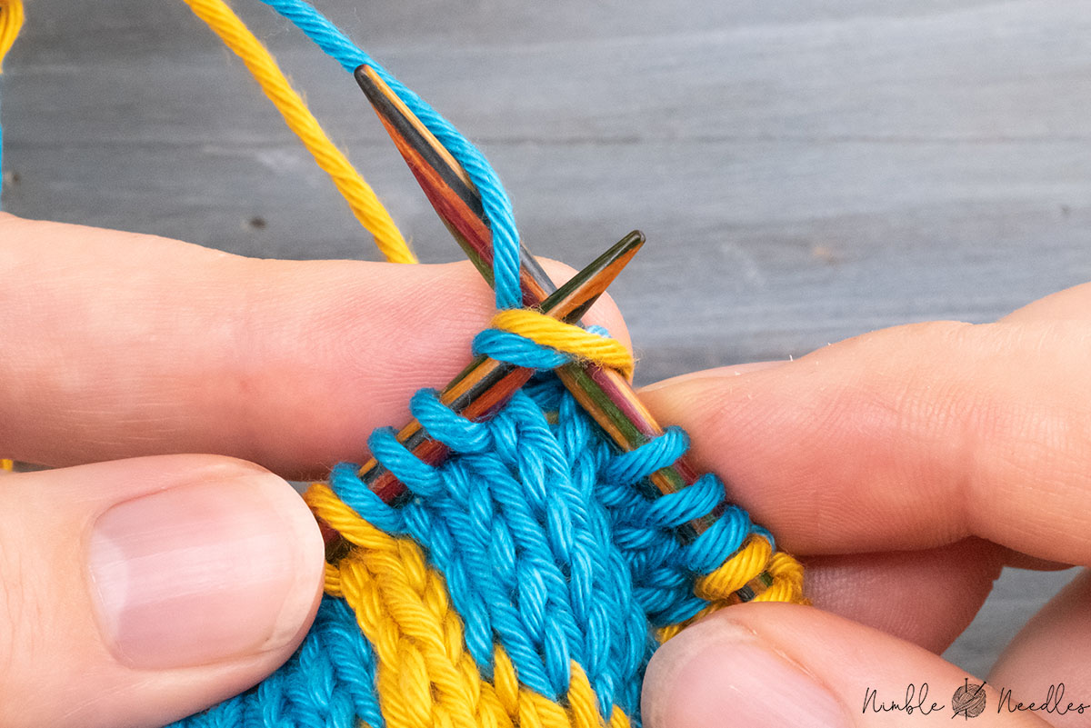 knitting the two loops together
