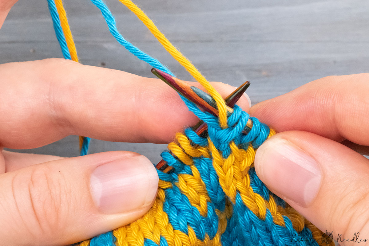 knitting a make one purl left into the lifted strand