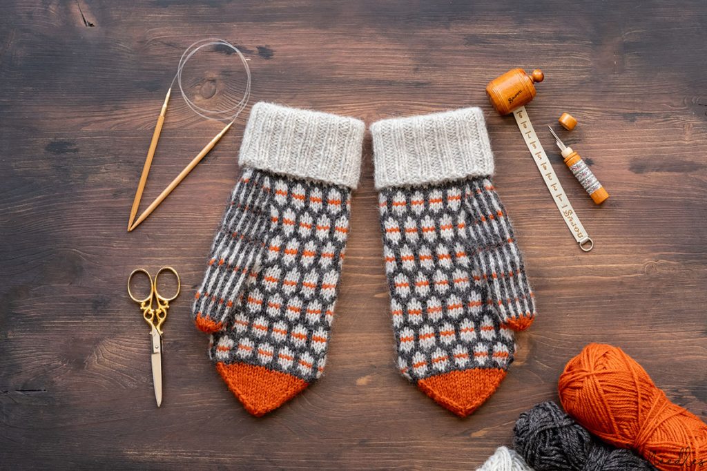 fair isle mittens on a table