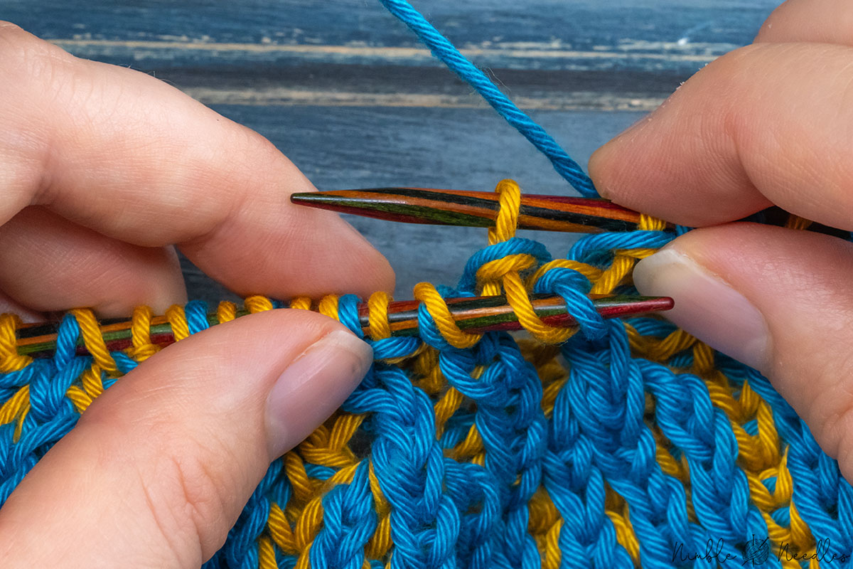 picking up the dropped stitches with left needle