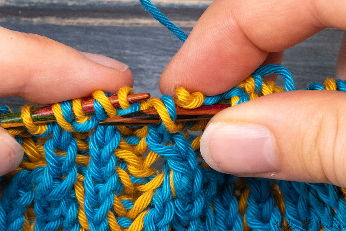 dropping one stitch by pulling out the left needle