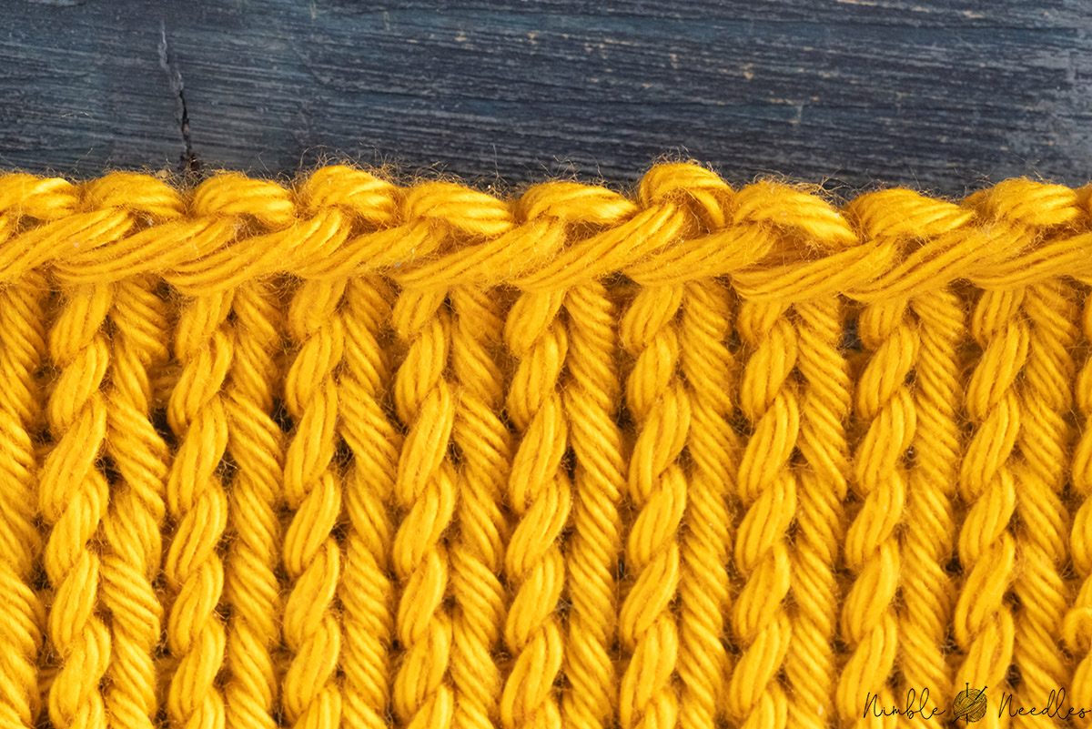 close-up of the edge the sewn longtail bind-off creates
