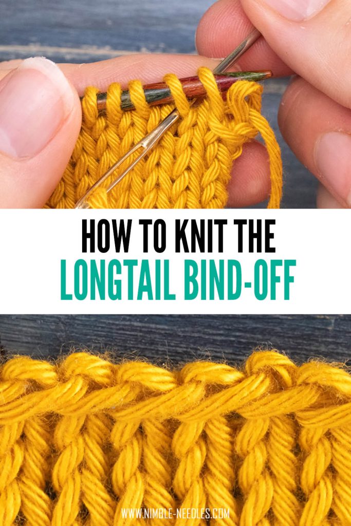someone showing how to do the longtail bind-off and a headline that says as much