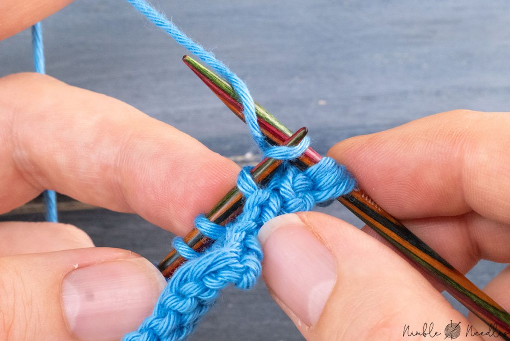 knitting into the new first stitch on the left needle