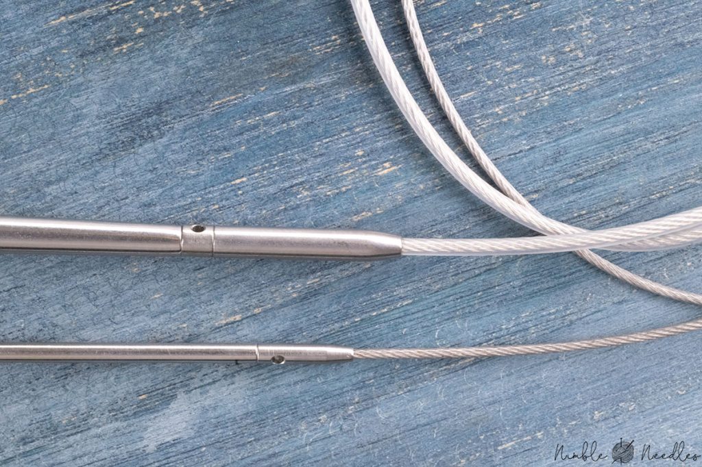 the two different cable sizes and joins of the lykke flight interchangeable knitting needles